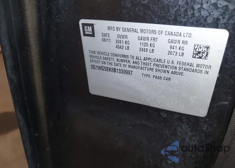 2011 Chevrolet Impala Lt z USA, uszkodzony, nr VIN 2G1WG5EK8B1330997